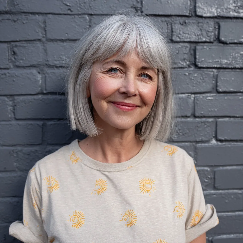 Charming Silver Bob with Soft Fringe