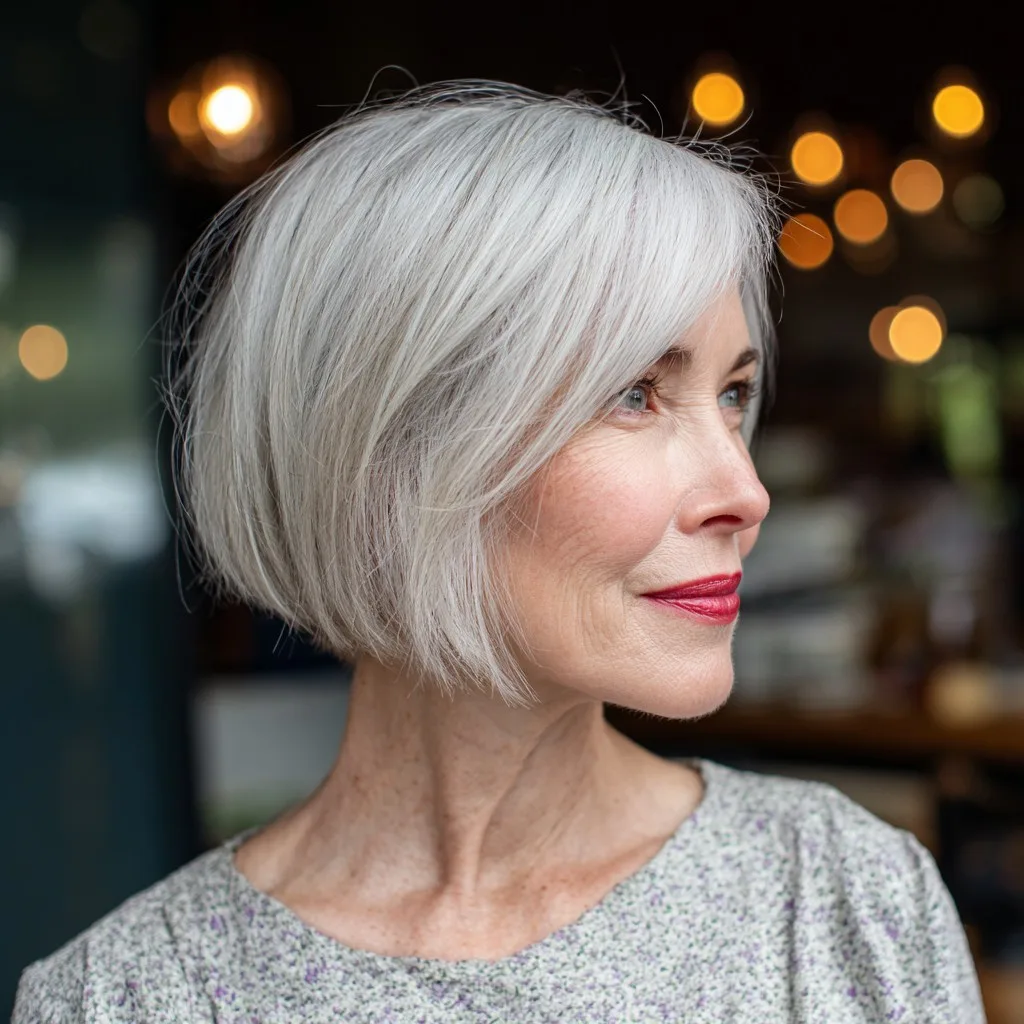 Charming Silvery Jaw-Length Bob with Soft Textured Layers