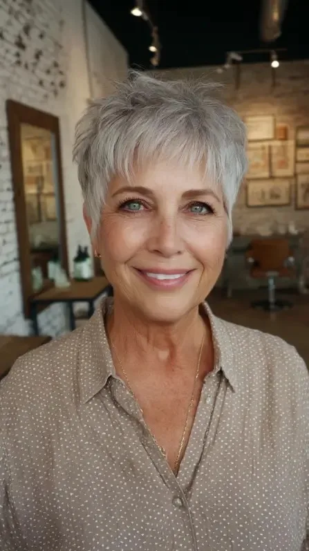 Charming Textured Silver Pixie Cut with Subtle Volume