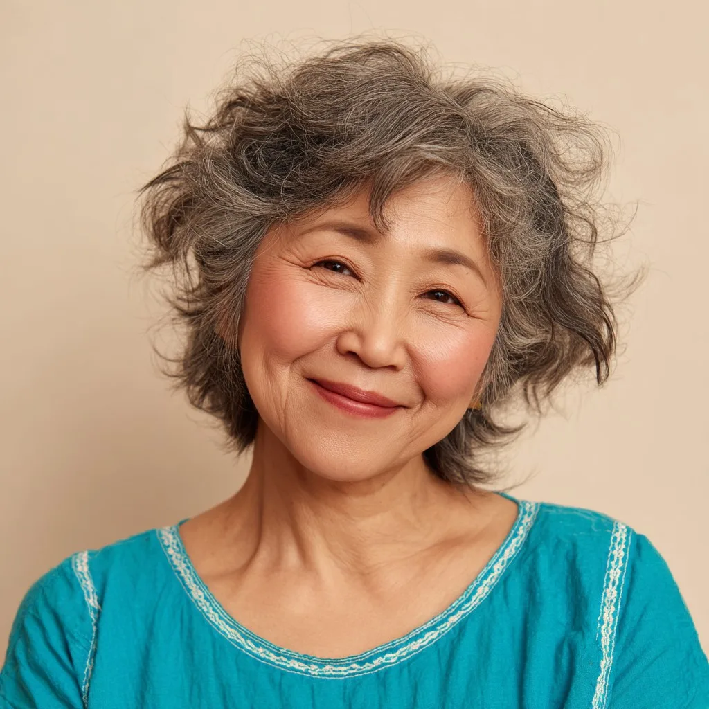 Charming Tousled Curly Gray Cut with Soft Ends