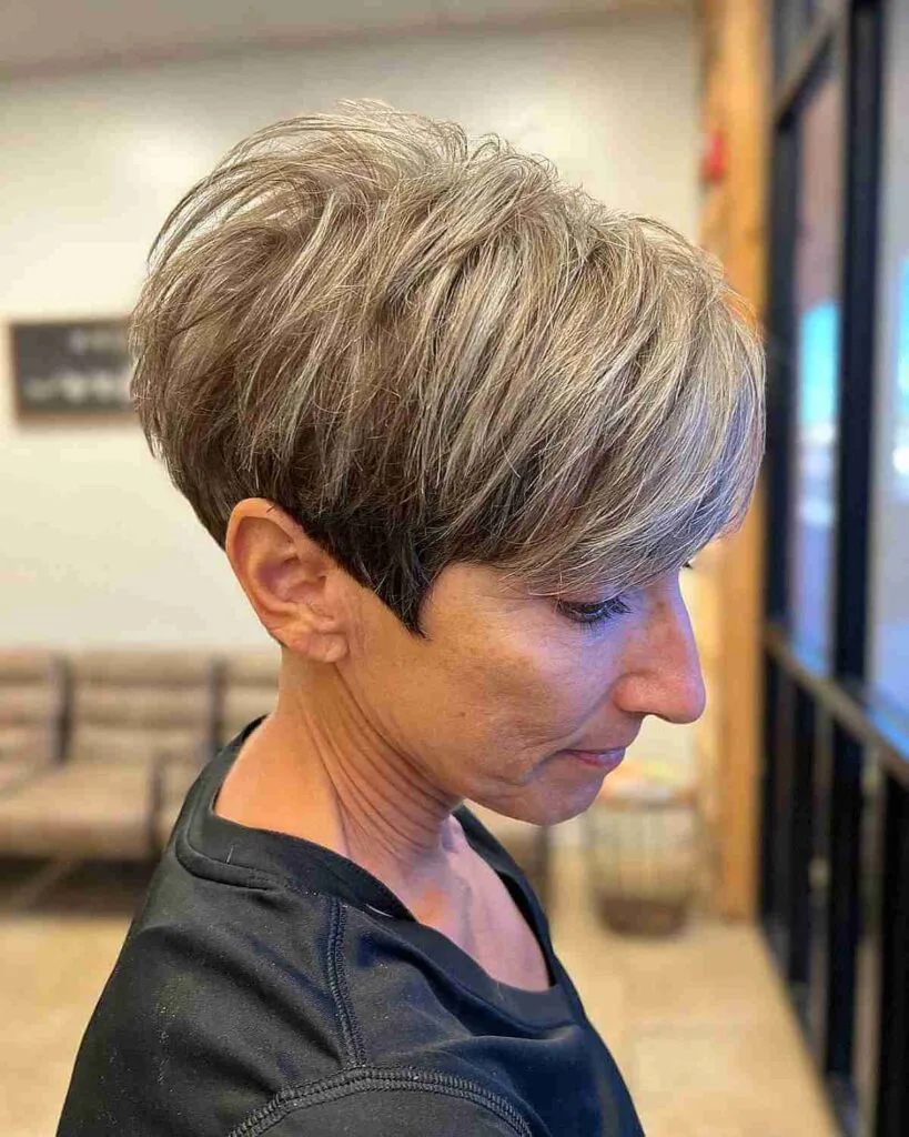 Charming Undercut Pixie with Textured Choppy Layers for Fifty-Year-Olds