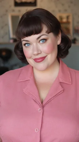 Charming Vintage-Inspired Short Curls with Bangs