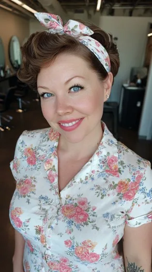 Charming Vintage-Inspired Short Curly Bob with Headband