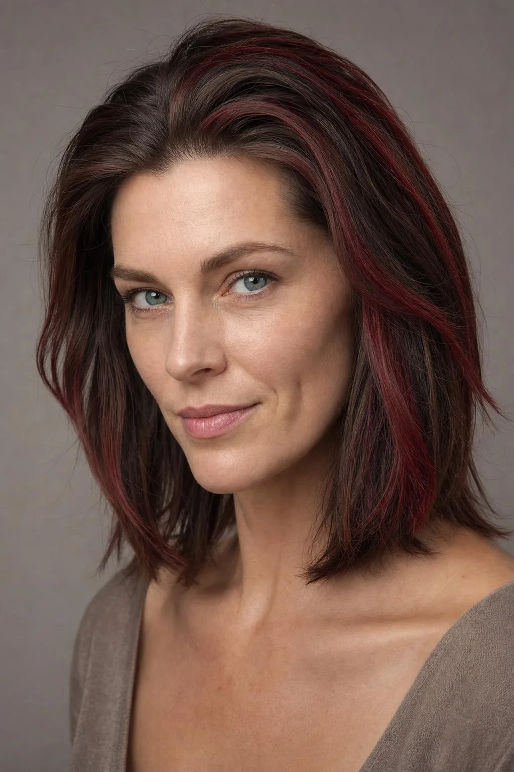 Cherry Red Highlighted Brunette Hair