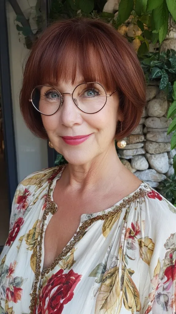 Chestnut Chin-Length Rounded Bob with See-Through Micro-Fringe