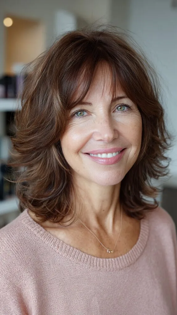 Chestnut Feathered Medium Cut with Wispy Face-Framing