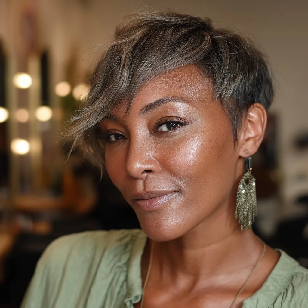 Chic Asymmetrical Short Cut with Soft Silver Highlights