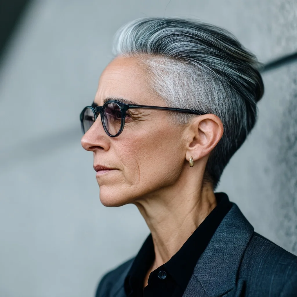 Chic Asymmetrical Short Haircut with Silver Highlights