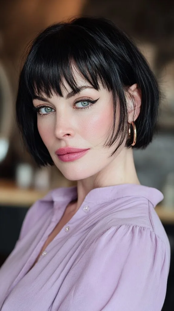 Chic Black Bob with Bold Choppy Bangs