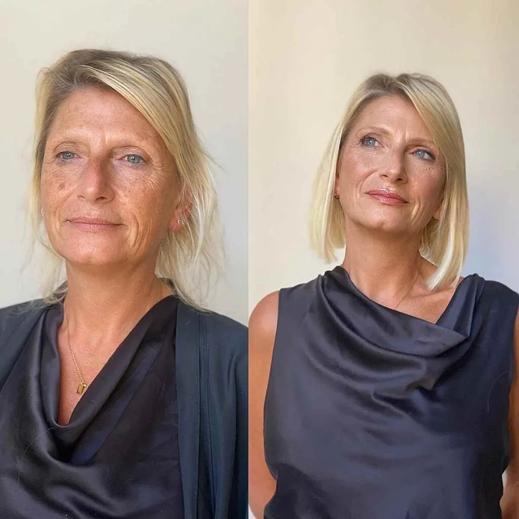 Chic Blonde Bob with a Shadowed Root for Ladies Over 50