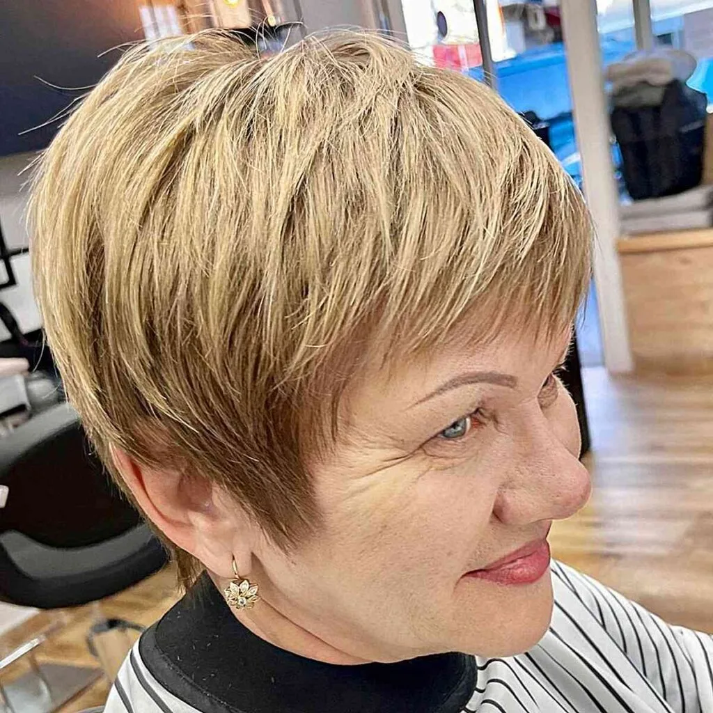 Chic Blonde Lixie with Flowing Bangs for 60-Year-Olds