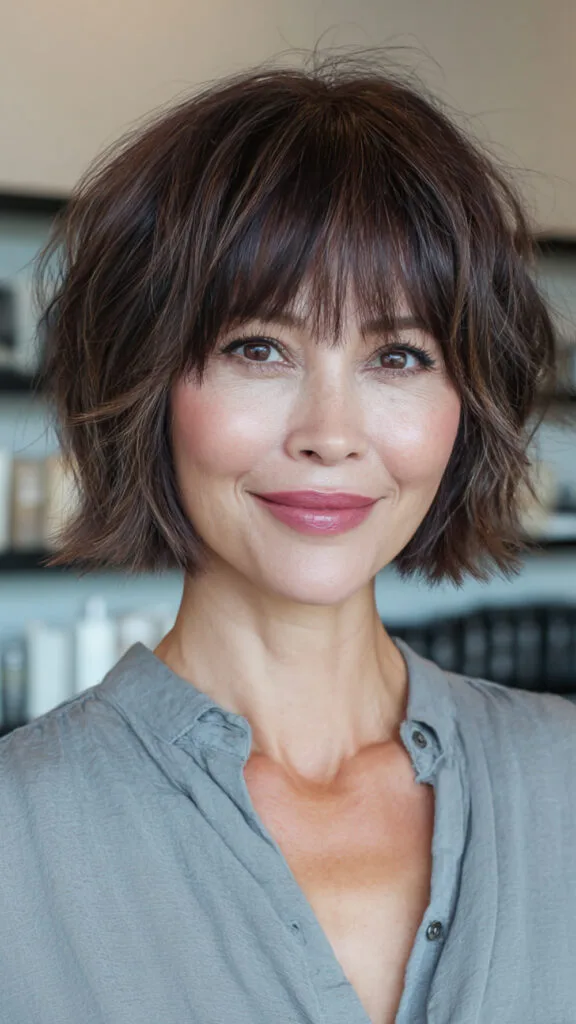 Chic Brunette Bob with Airy Bangs