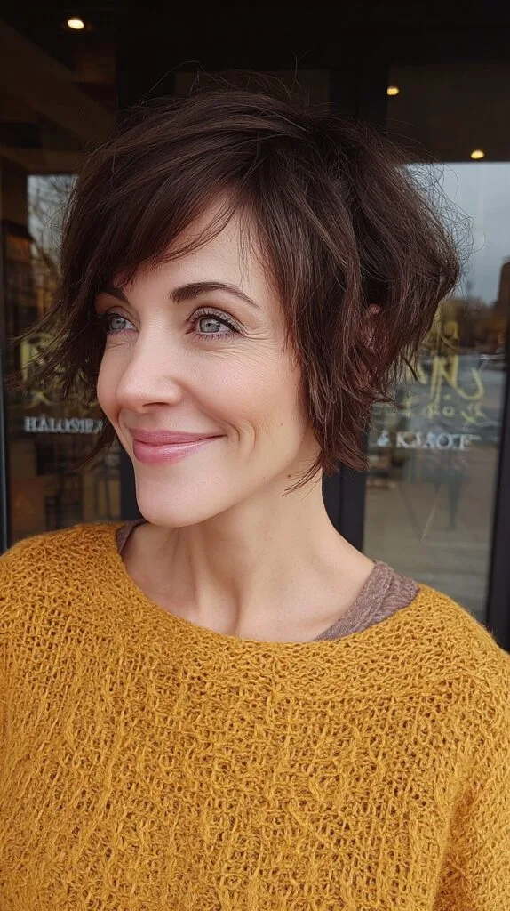 Chic Chestnut Brown Tousled Bob