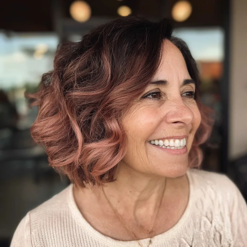 Chic Curly Bob with Subtle Rose Balayage