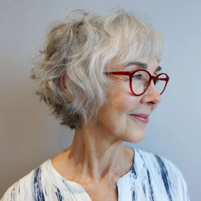 Chic Curly Gray Pixie with Textured Layers