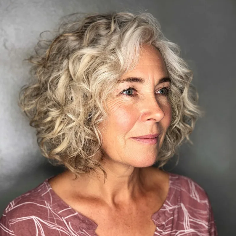 Chic Curly Layered Bob with Light Blonde Balayage