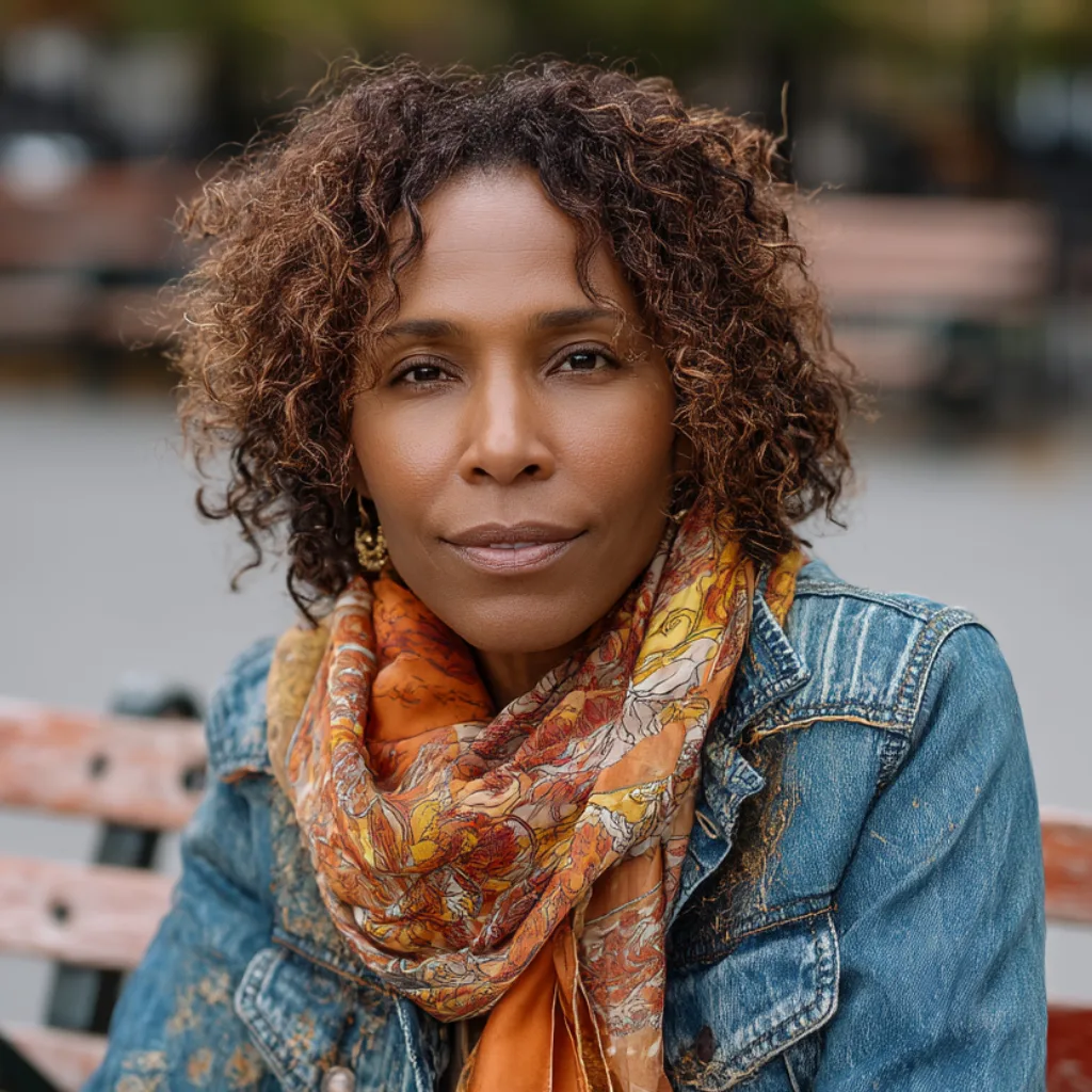 Chic Curly Shoulder-Length Cut with Rich Warm Highlights
