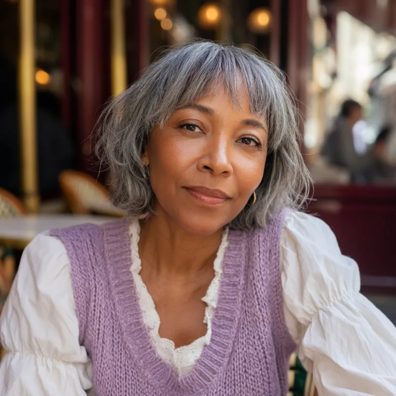 Chic Fringed Gray Bob with Soft Layers