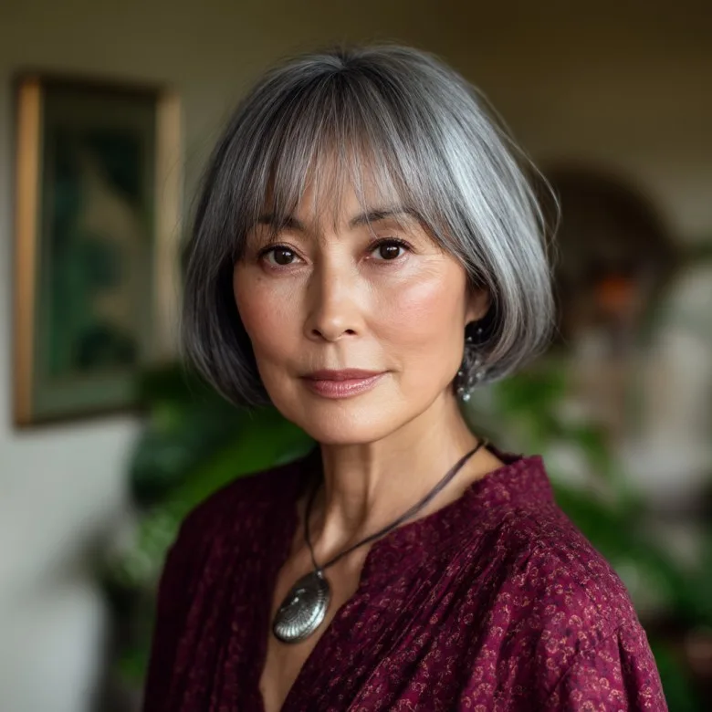 Chic Gray Bob with Textured Bangs
