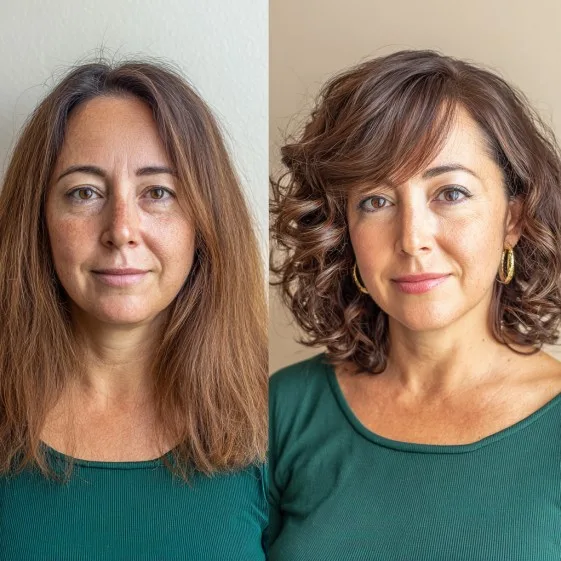 Chic Layered Curly Bob with Side Bangs