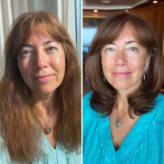 Chic Layered Mid-Length Cut with Soft Bangs