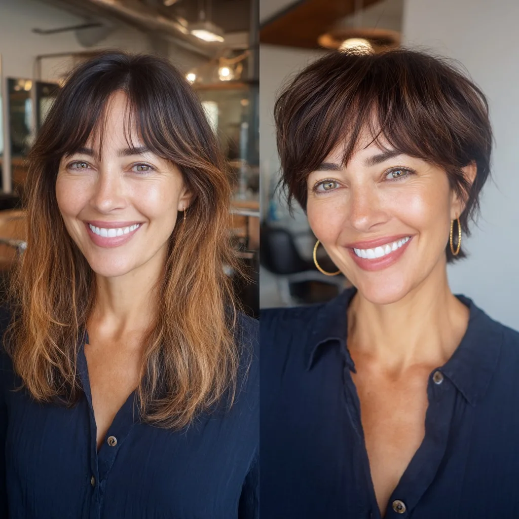 Chic Layered Mixie Haircut with Textured Bangs