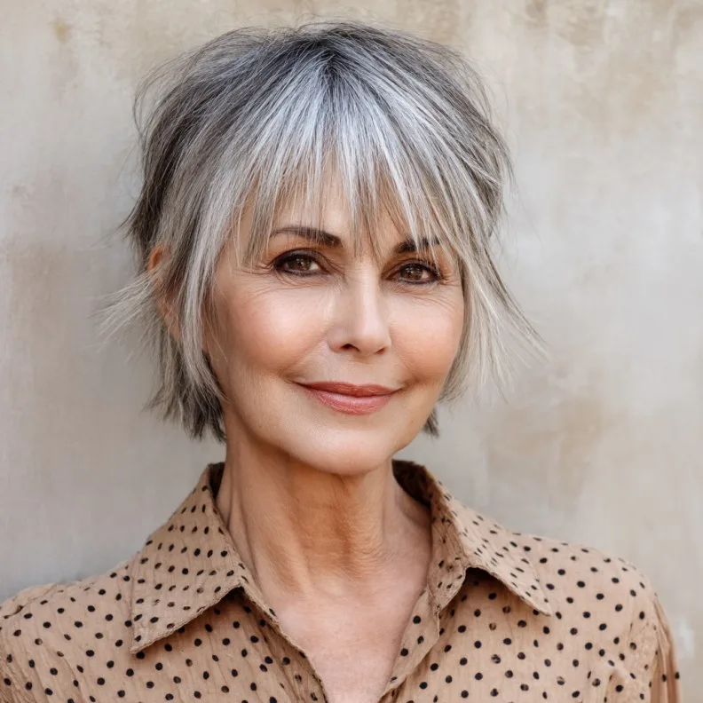 Chic Layered Silver Pixie with Feathered Texture