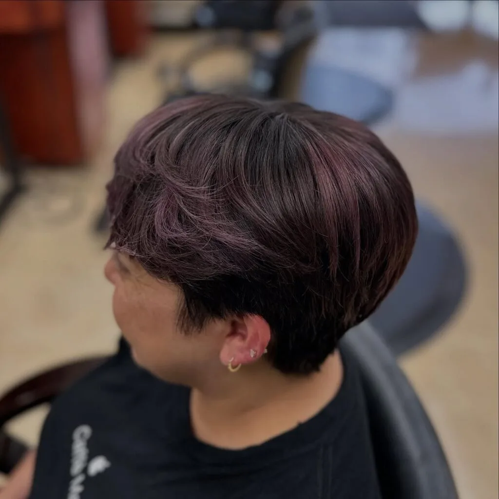 Chic Short Layered Cut with Subtle Plum Highlights