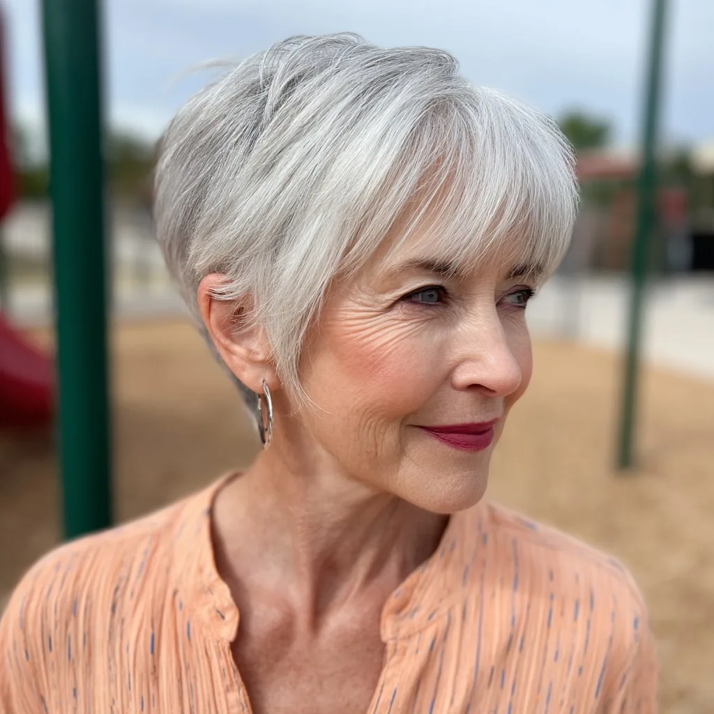 Chic Short Silver Pixie with Soft Fringe