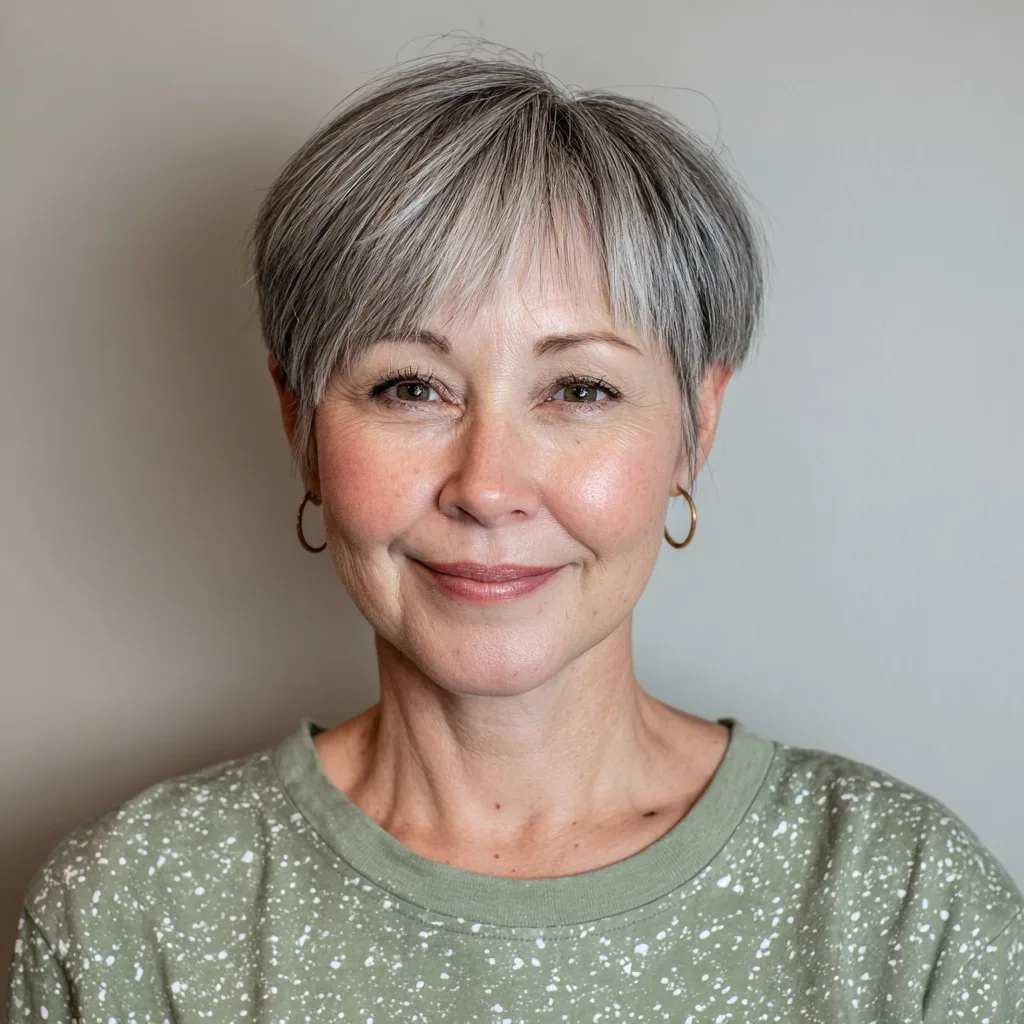 Chic Short Silver Pixie with Soft Textured Layers