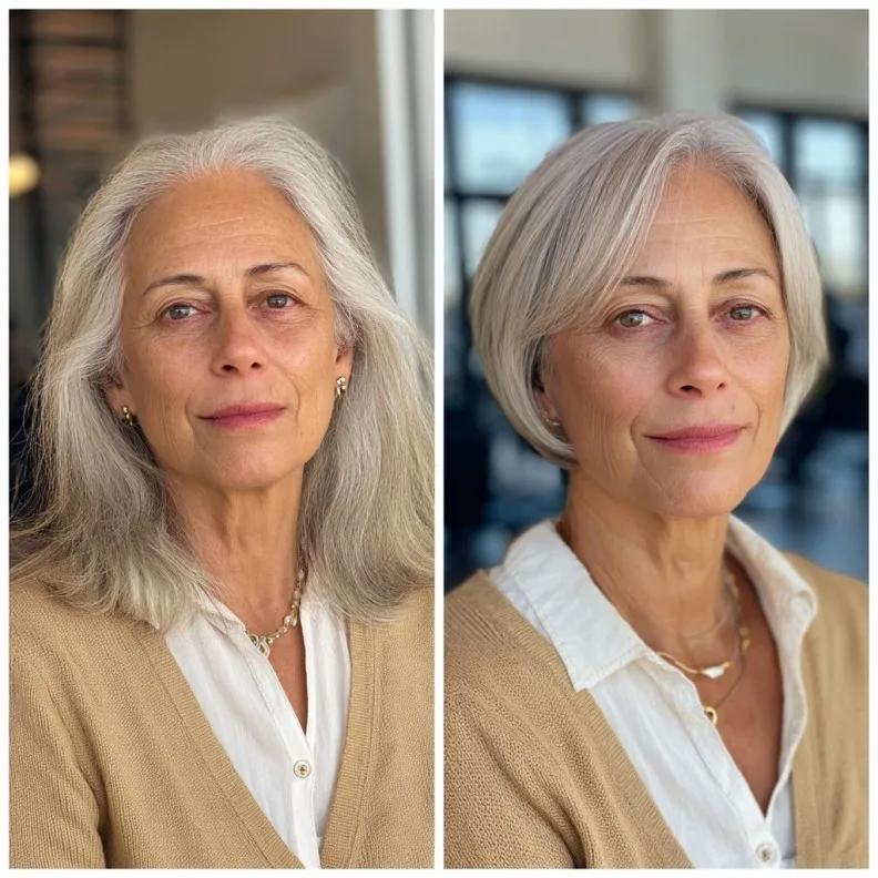 Chic Silver Blunt Bob with Soft Edges
