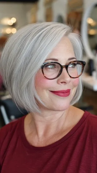 Chic Silver Bob with Soft Angled Layers
