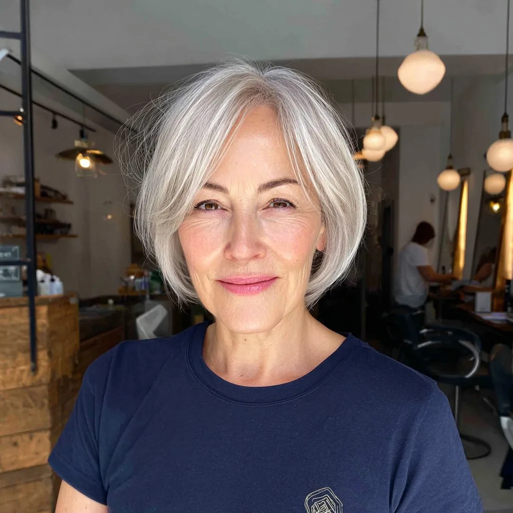 Chic Silver Bob with Soft Face-Framing Layers