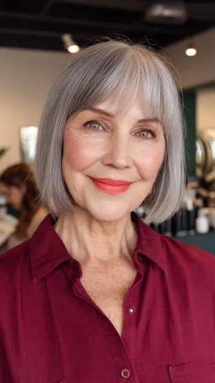 Chic Silver Bob with Soft Side Bangs