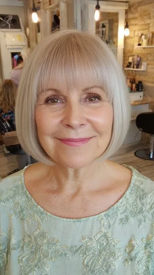 Chic Silver Bob with Textured Bangs