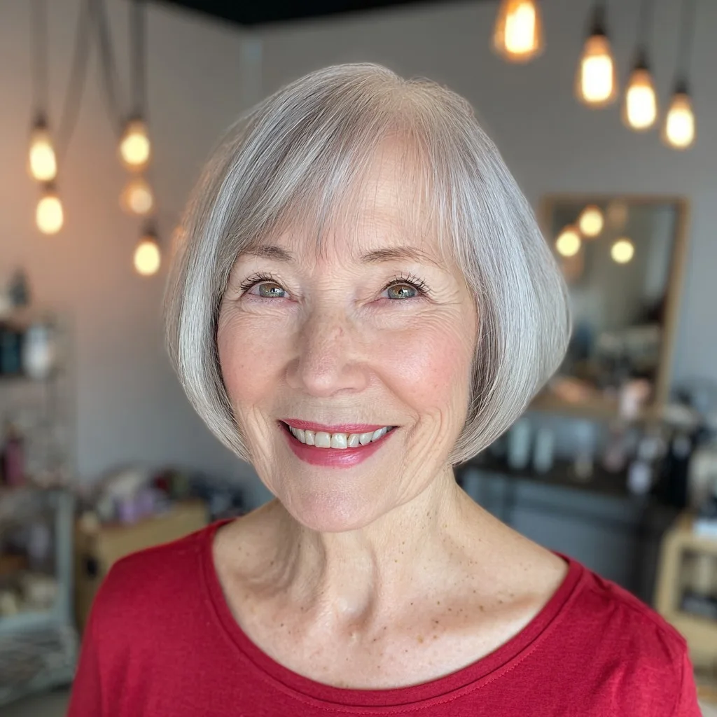 Chic Silver Jaw-Length Bob with Soft Framing Layers
