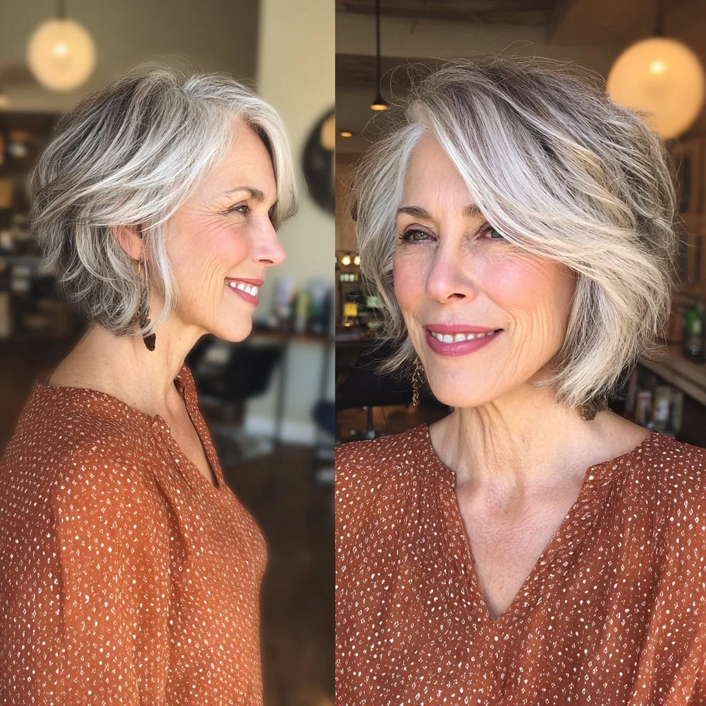 Chic Silver Textured Bob with Soft Movement