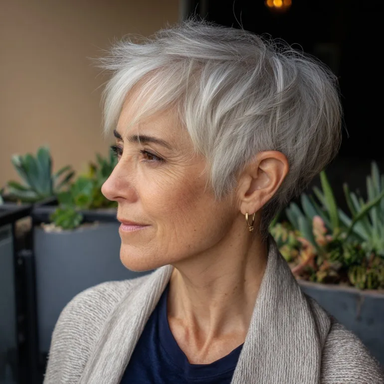 Chic Silver Textured Pixie Cut