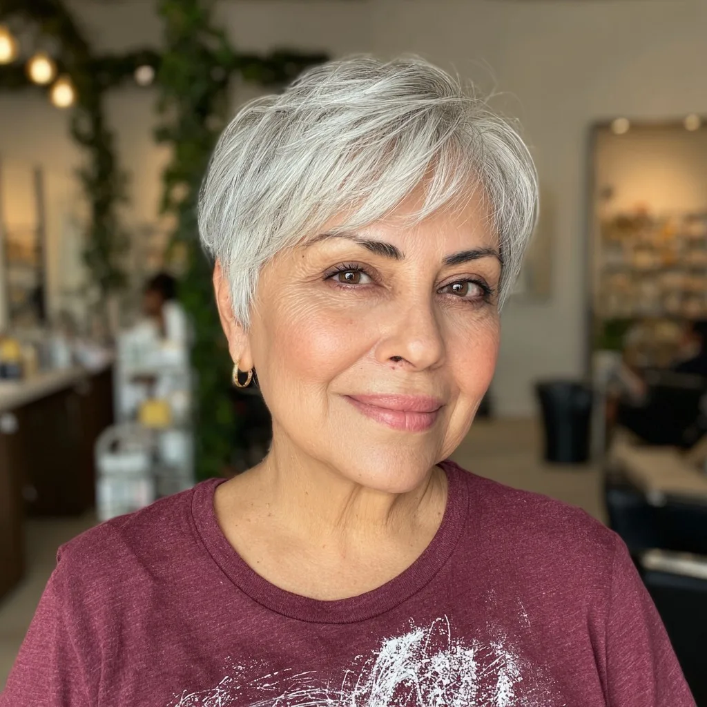 Chic Silver Textured Pixie with Side-Swept Bangs