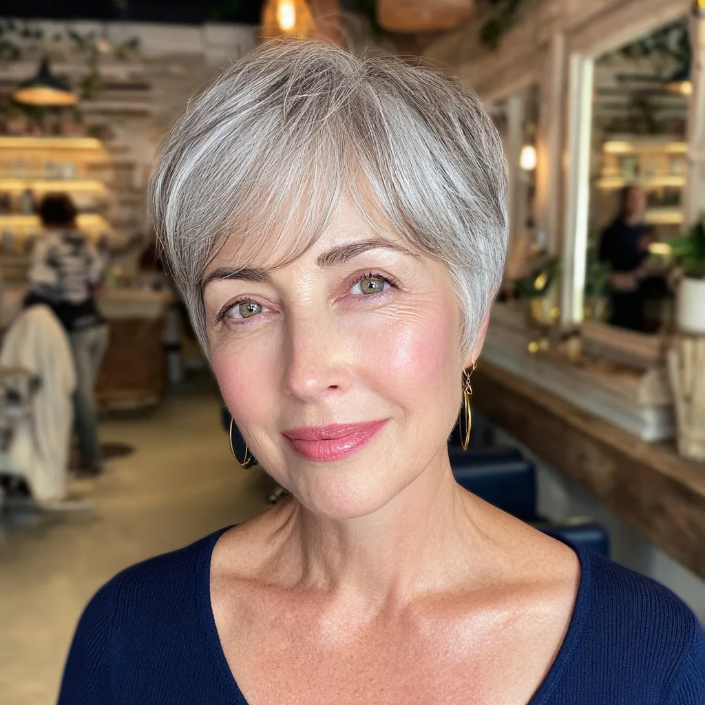 Chic Silver Textured Pixie with Soft Layers