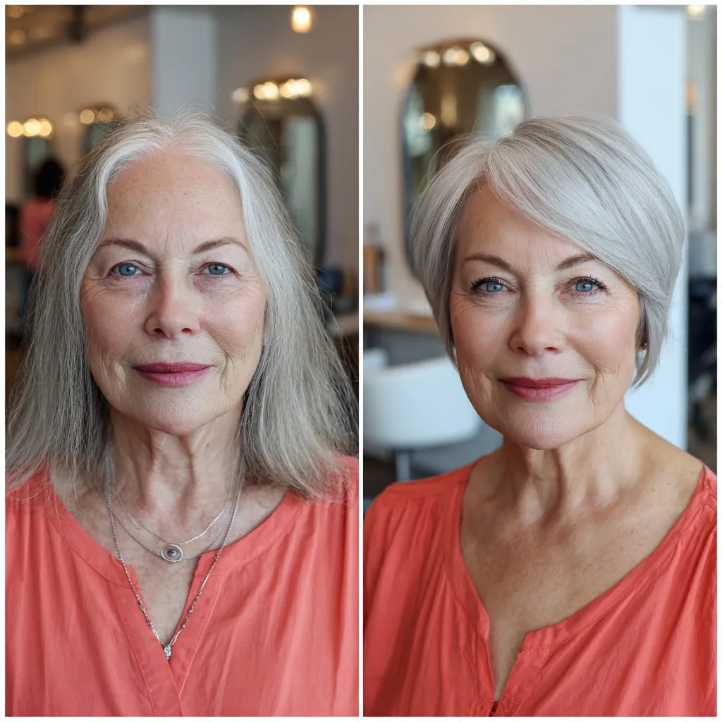 Chic Silvery Pixie Cut with Long Side Bangs