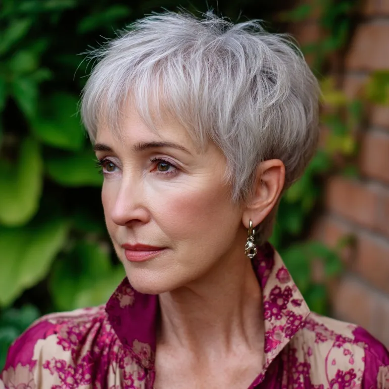 Chic Silvery Pixie Cut with Textured Layers