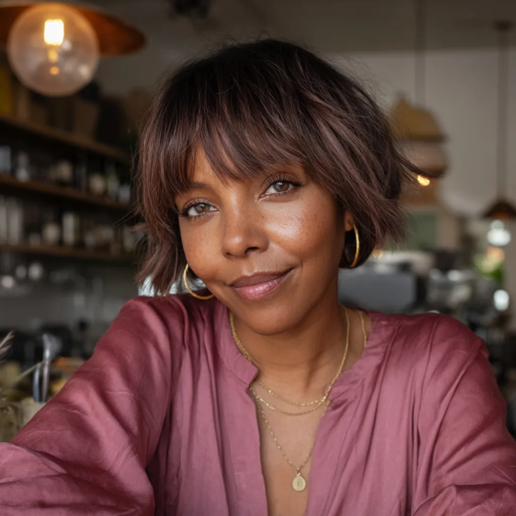 Chic Soft Brown Textured Bob with Gentle Bangs