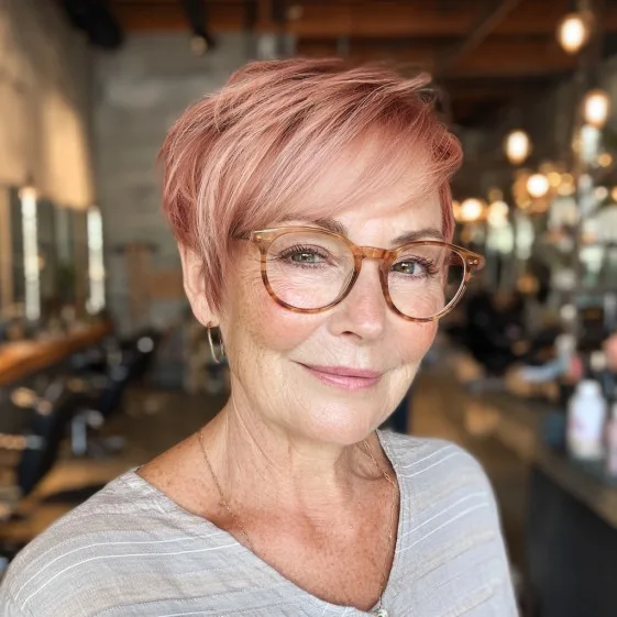 Chic Soft Rose Pixie Cut with Textured Layers