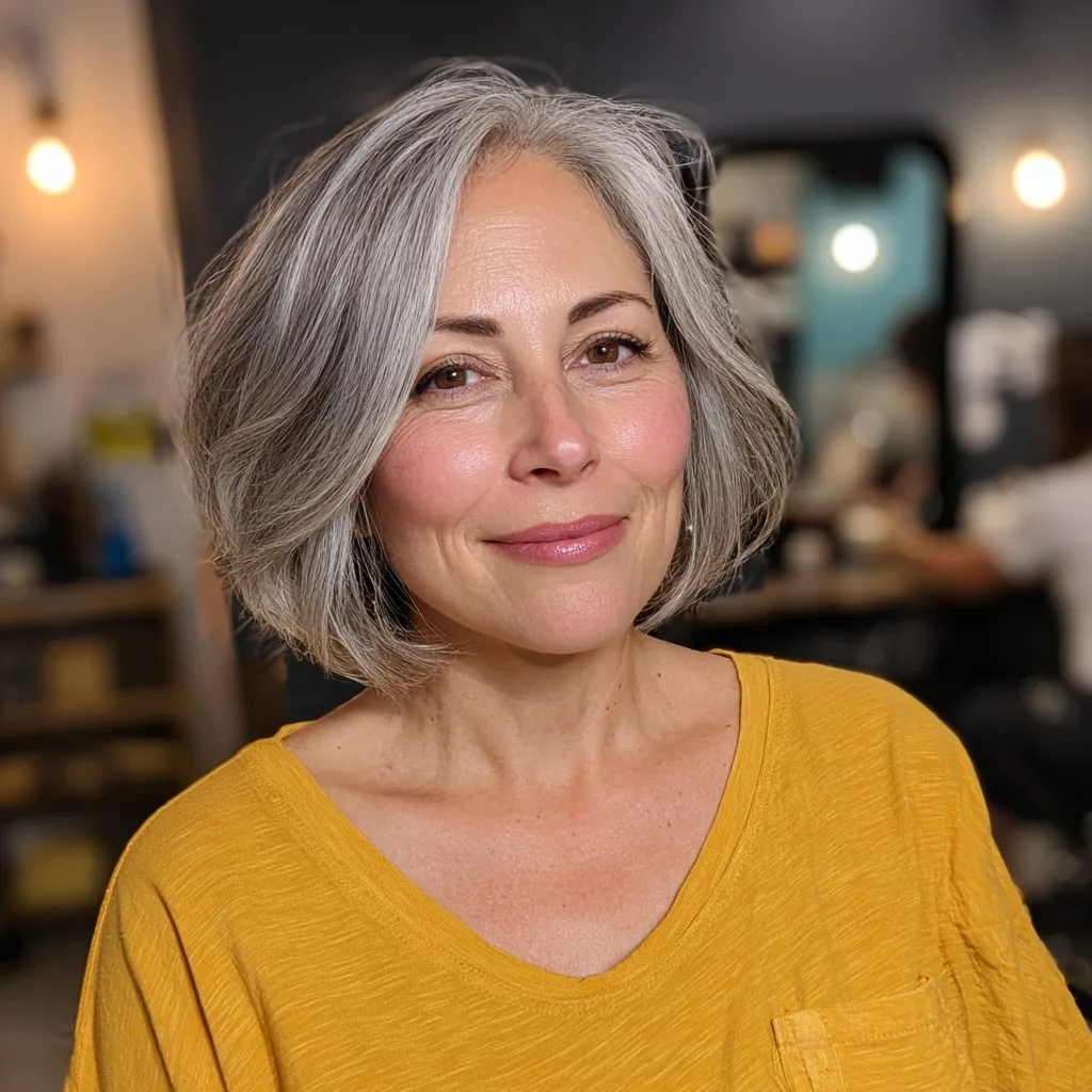 Chic Softly Layered Gray Bob with Face-Framing Highlights