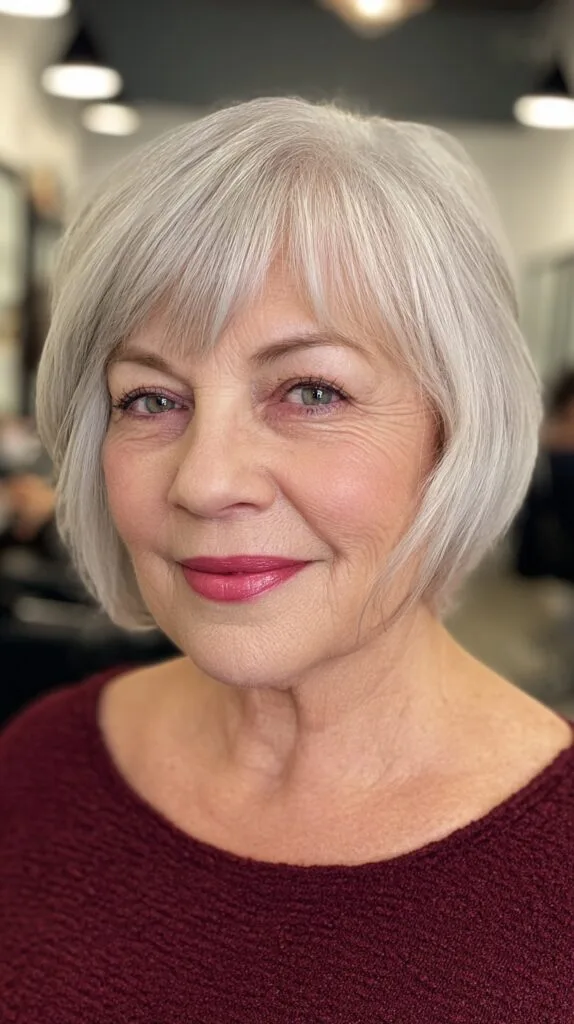 Chic Softly Layered Gray Bob with Wispy Bangs