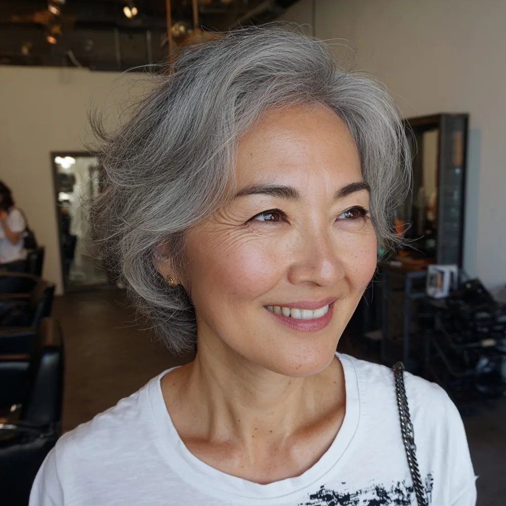 Chic Softly Layered Gray Shag