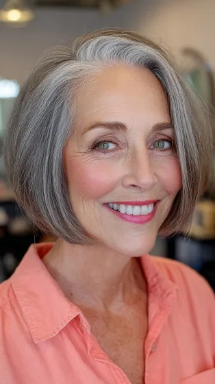 Chic Softly Layered Silver Bob