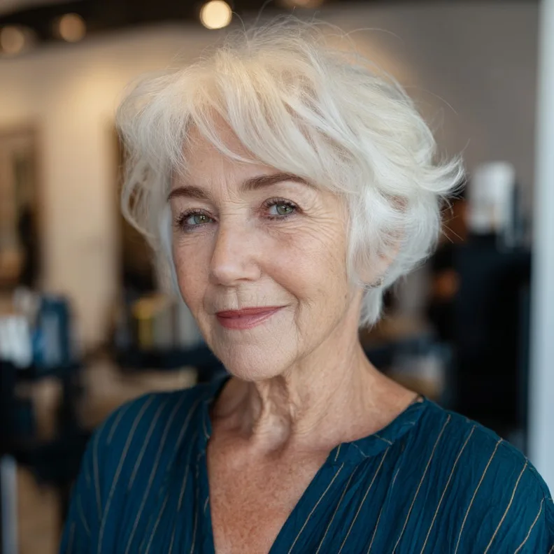 Chic Softly Layered Silver Pixie with Gentle Movement