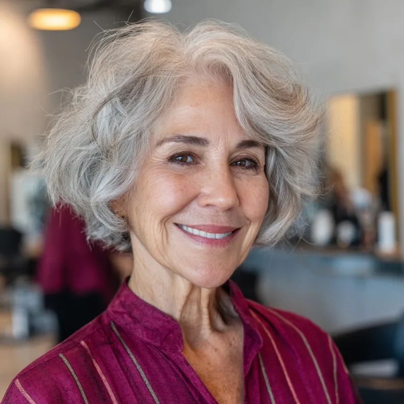Chic Softly Textured Silver Bob with Gentle Movement